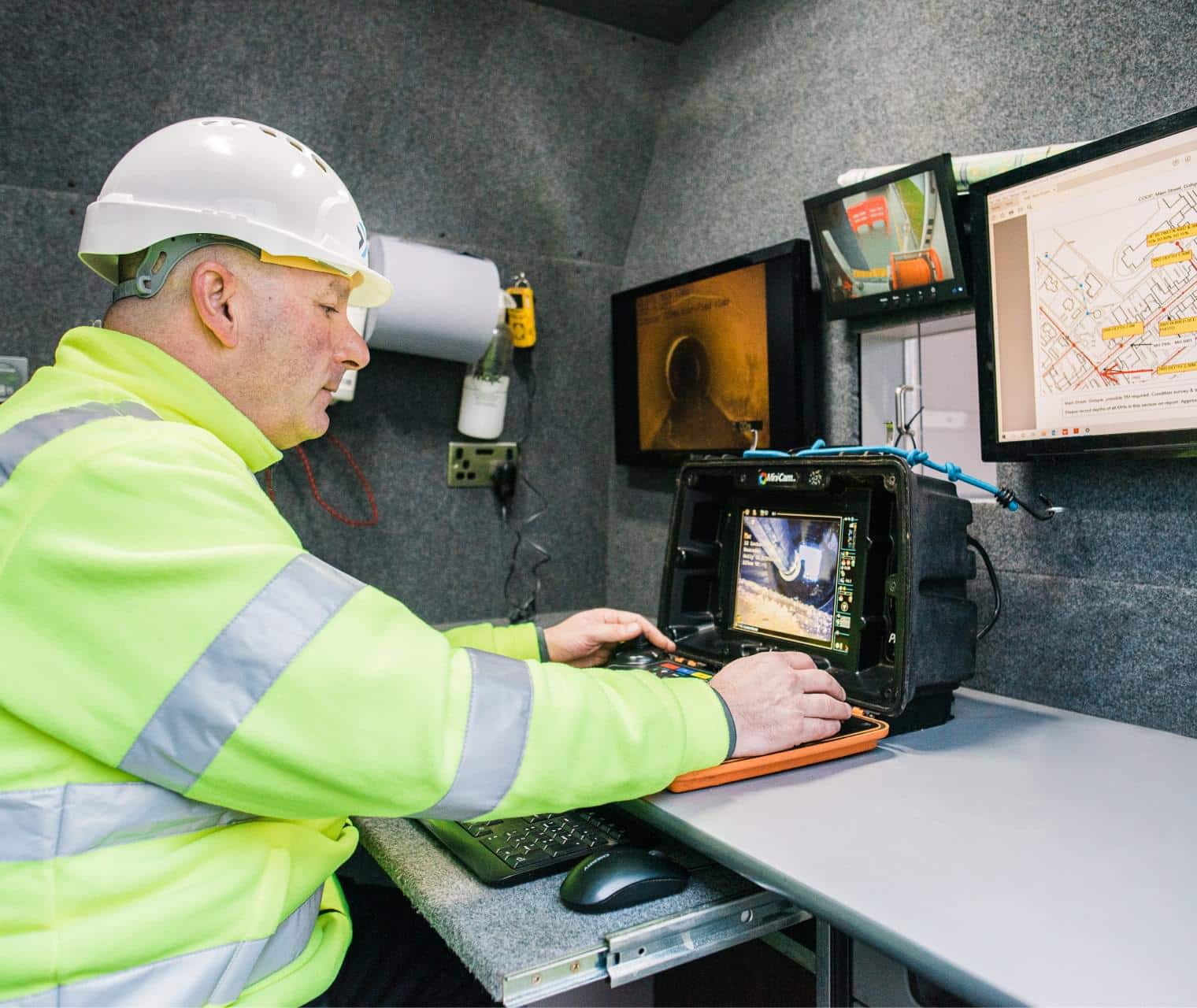 man using a mini-cam machine