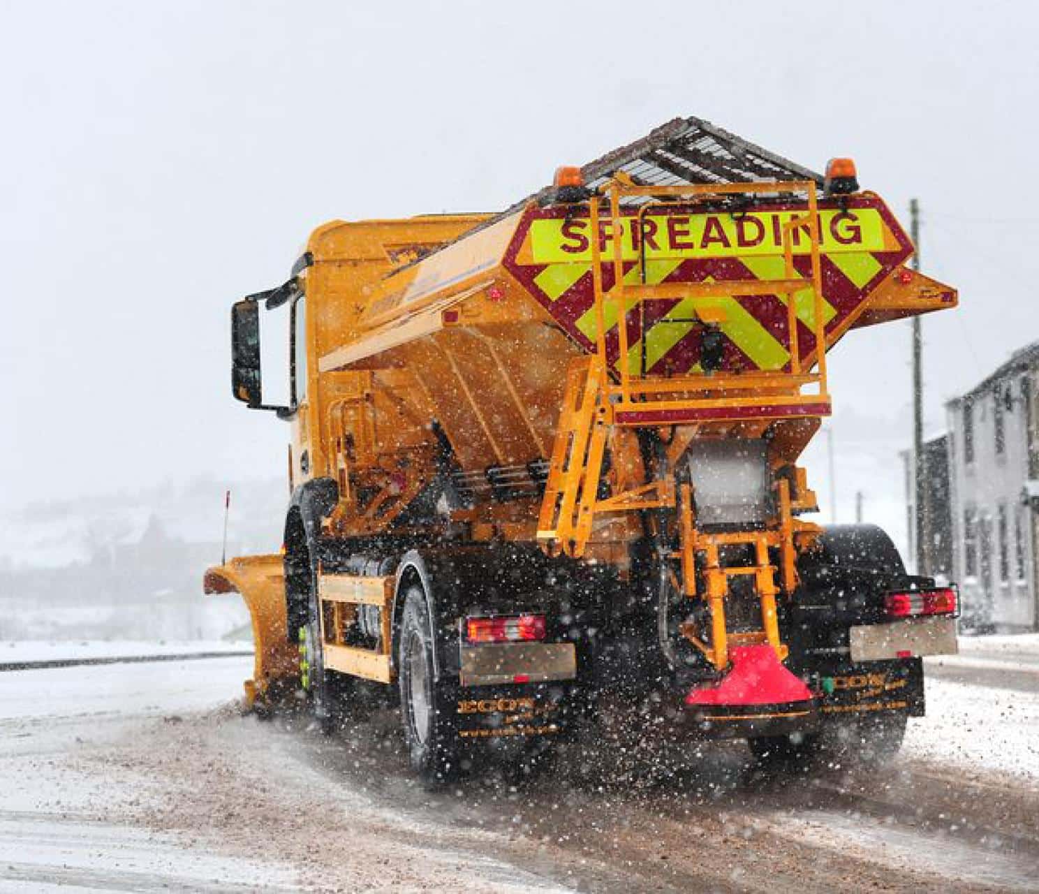 truck salt spreading and snow clearing