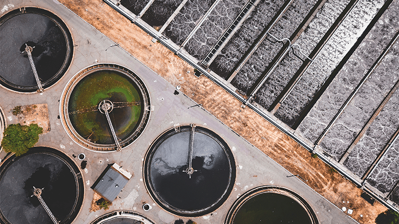 Aerial image of waste water treatment plant from the UK