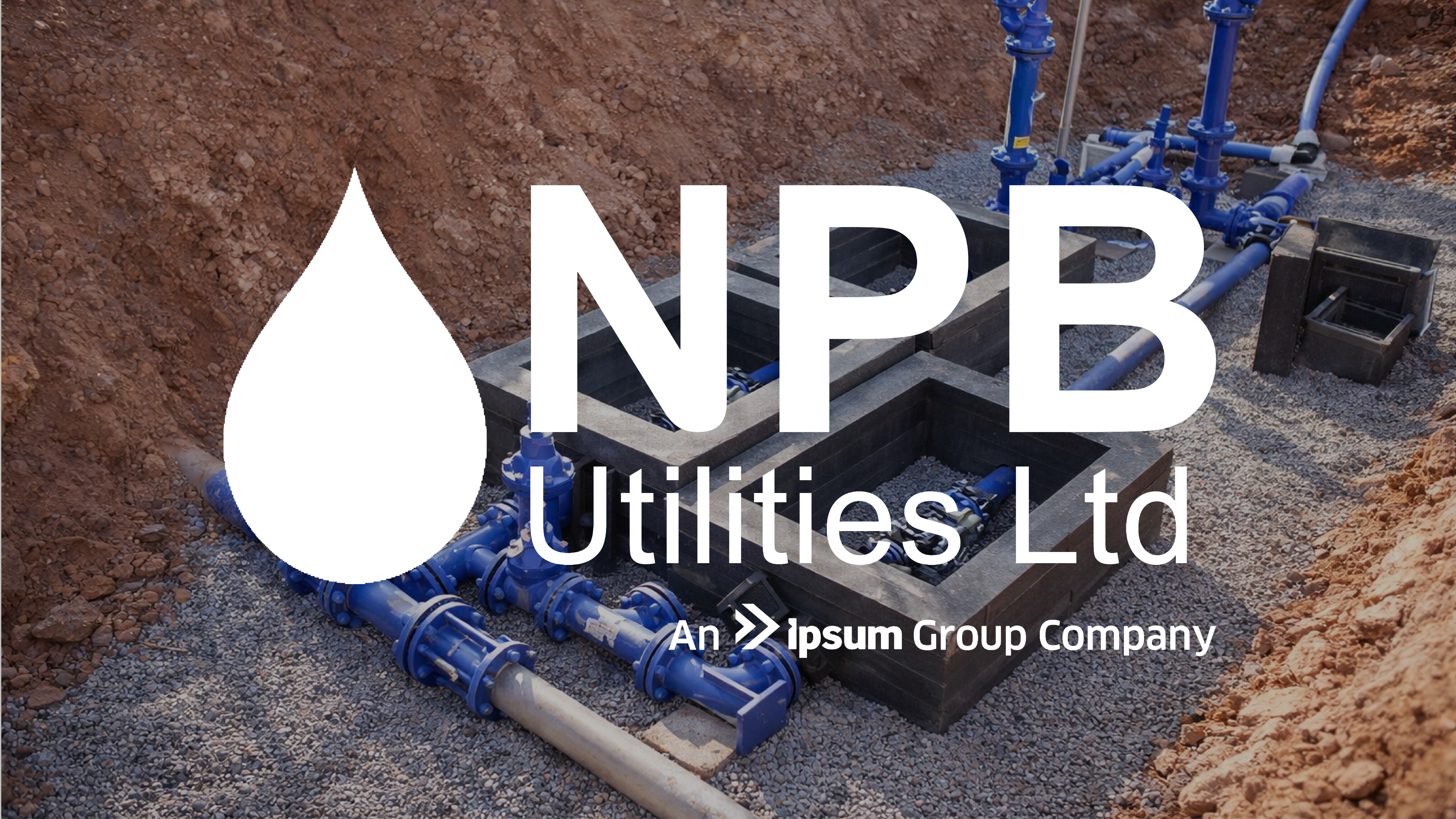 NPB Utilities logo sat on a image of a water pump in the background