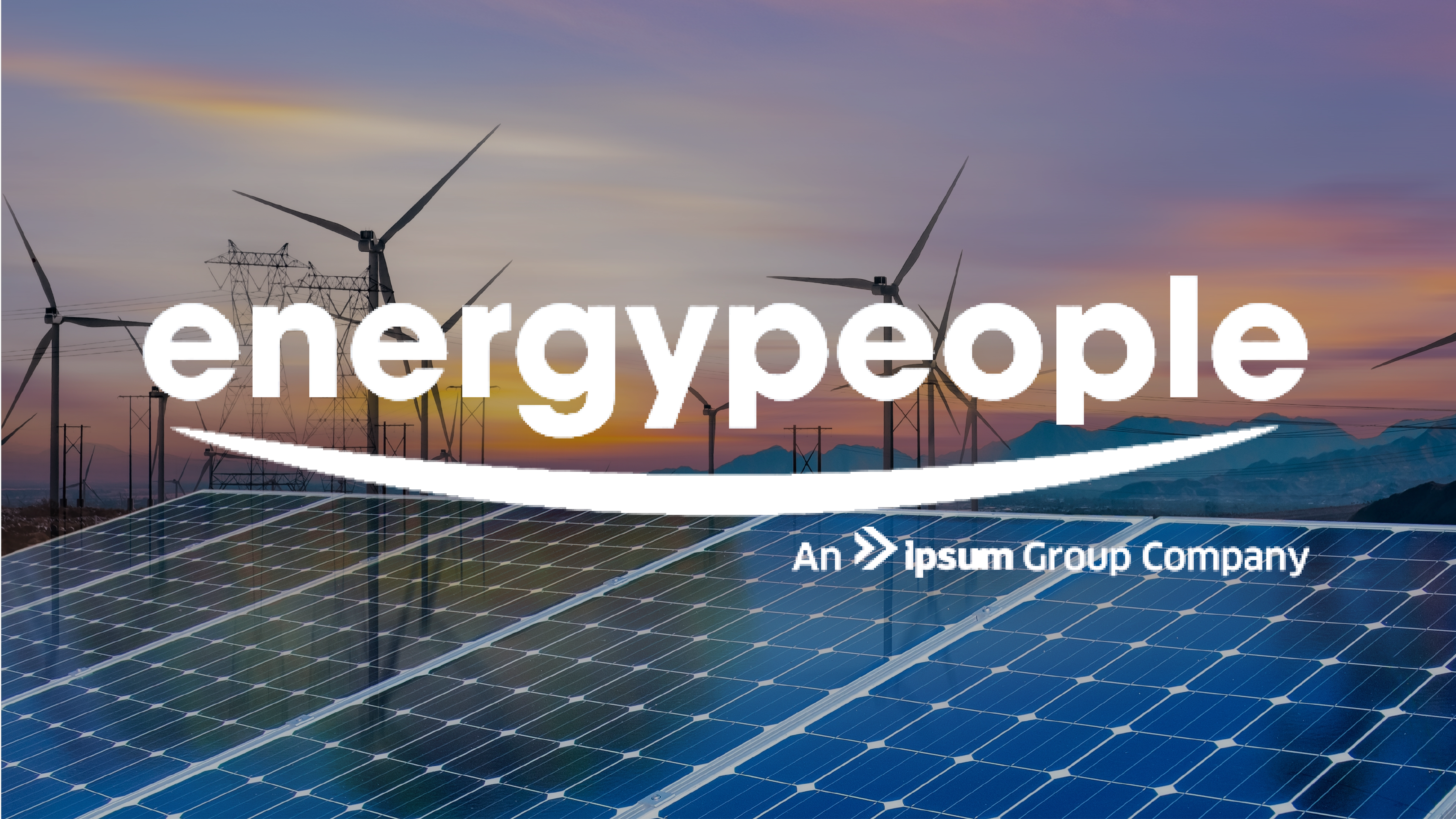 Wind and solar farm with energy people logo on top
